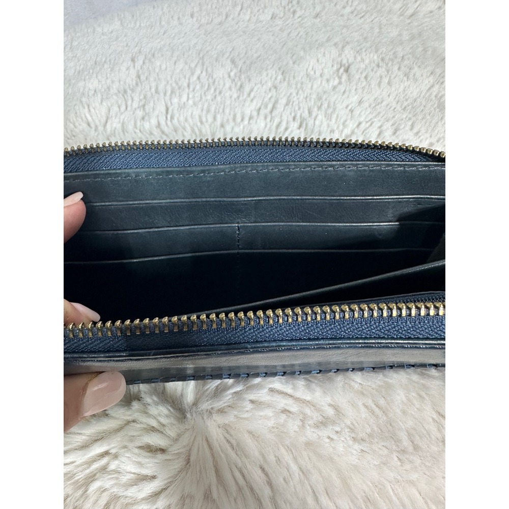 Frye Melissa Zip Around Leather Wallet Navy Slate Blue Whipstitch Continental - Picture 4 of 7